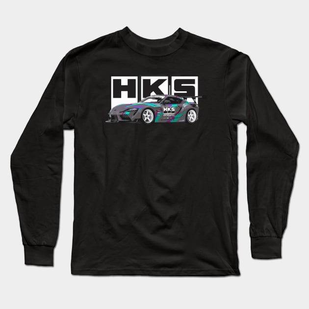 HKS White logo A90 supra Drift Car Long Sleeve T-Shirt by cowtown_cowboy